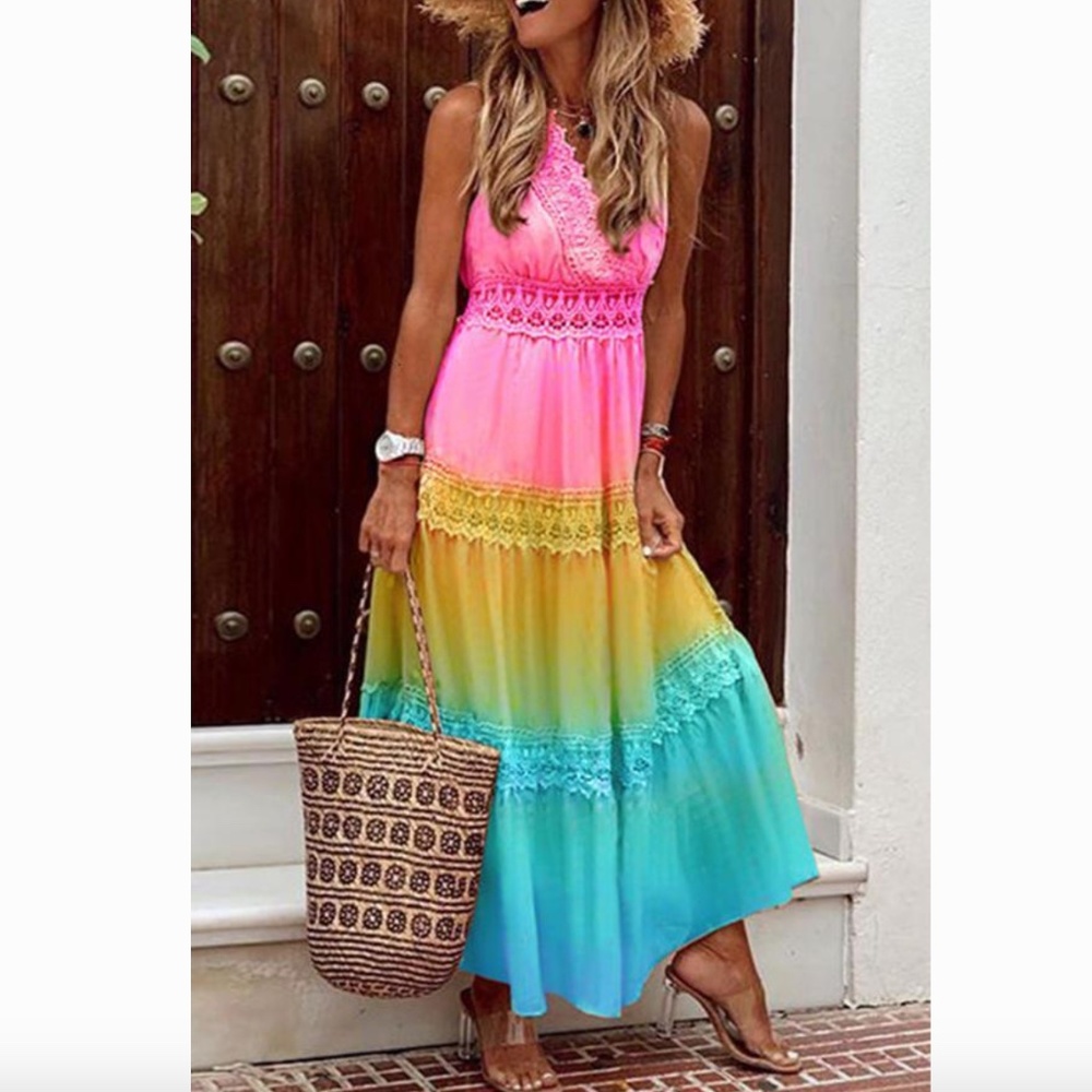 V-Neck Sleeveless Gradation Loose Dress